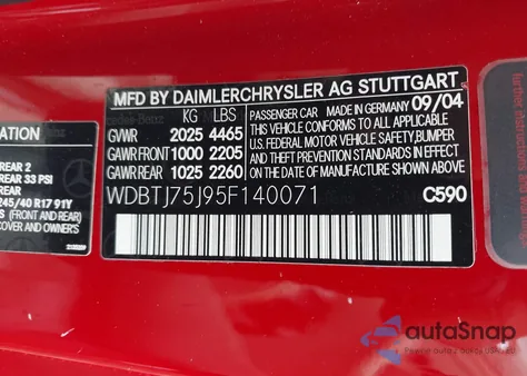 2005 Mercedes-Benz Clk 500 from USA, damaged, VIN WDBTJ75J95F140071